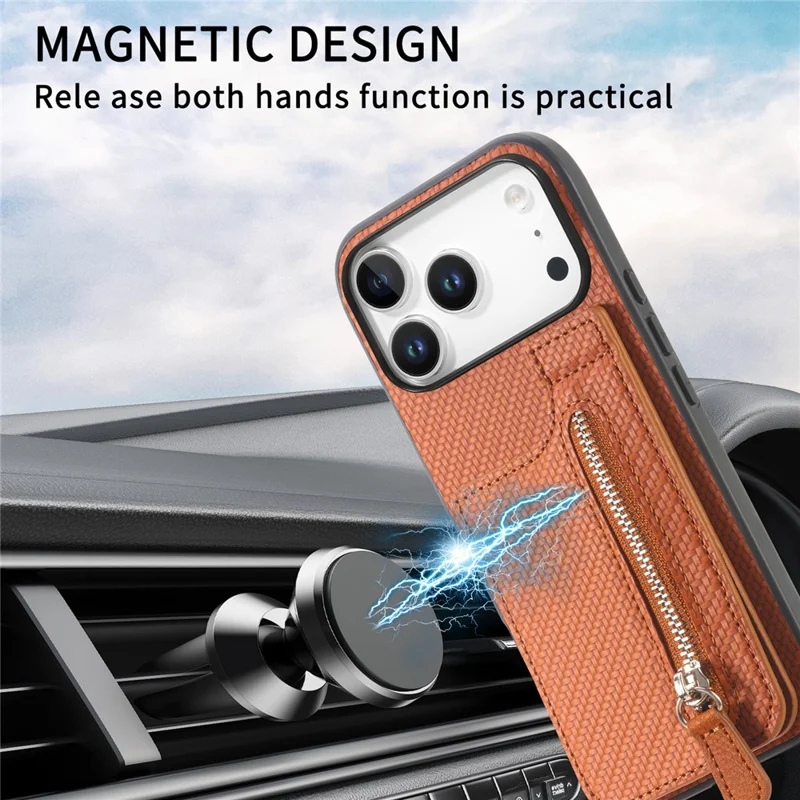 Capa para iPhone 17 Pro Max em Fibra de Carbono com Revestimento em Pele Sintética PU, TPU + PC - Preto