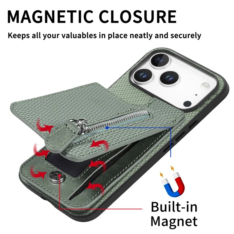 Capa para iPhone 17 Pro Max em Fibra de Carbono com Revestimento em Pele Sintética PU, TPU + PC - Preto