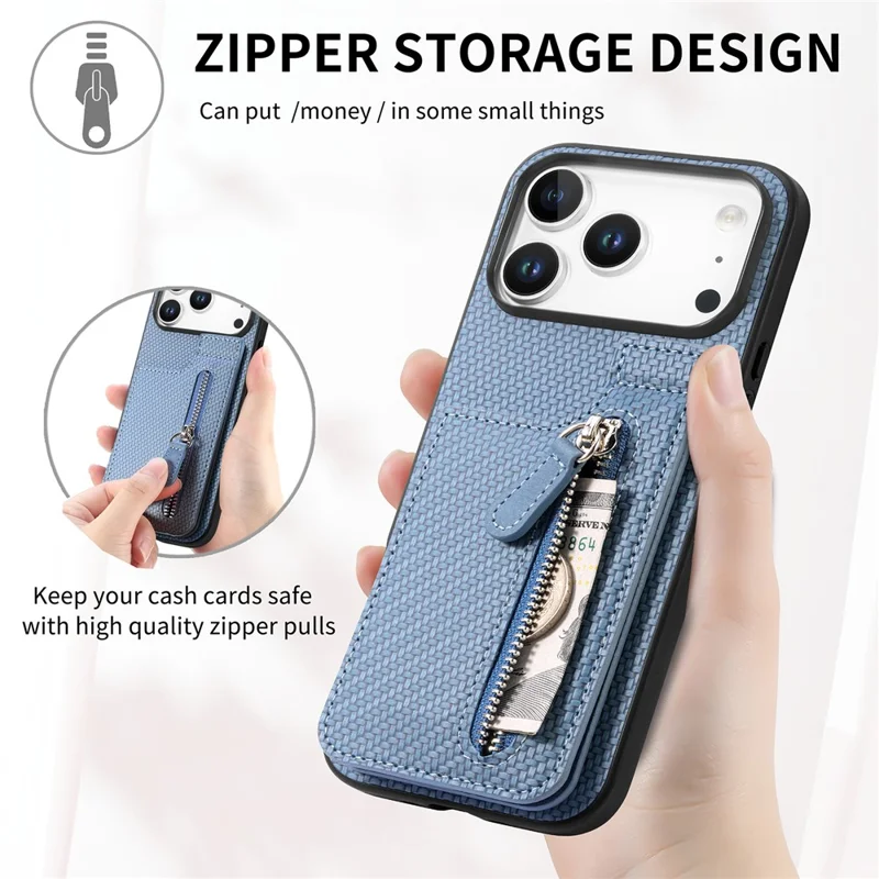 Für iPhone 17 Pro Hülle aus Kohlefaser-Leder mit TPU + PC-Beschichtung - Schwarz