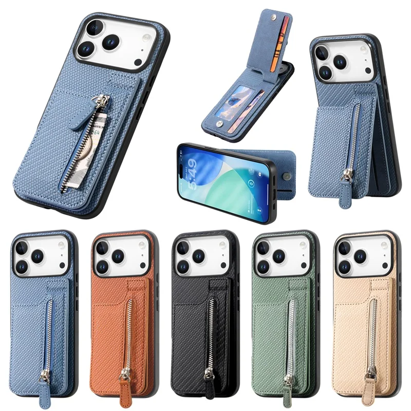 Für iPhone 17 Pro Hülle aus Kohlefaser-Leder mit TPU + PC-Beschichtung - Schwarz