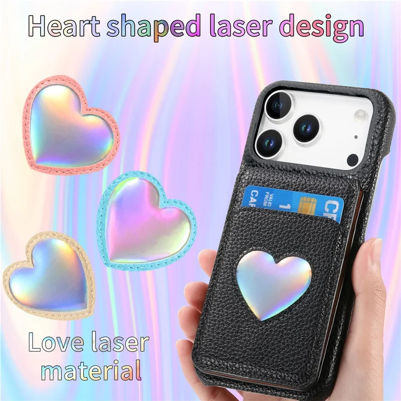 For iPhone 17 Pro Max Case with Mirror Card Holder RFID Blocking Litchi Texture PU PC Phone Back Cover - Black