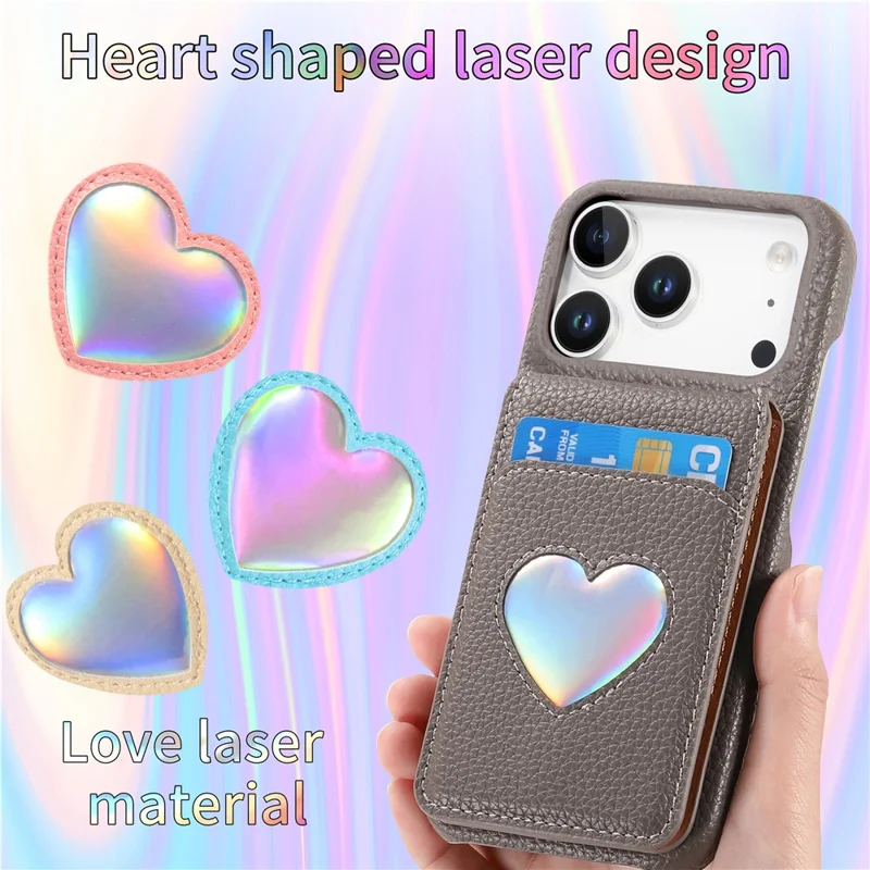 Für iPhone 17 Pro Hülle mit Spiegel, Kartenhalter, RFID-Schutz, Leder-Optik, PU-PC-Rückseite – Grau