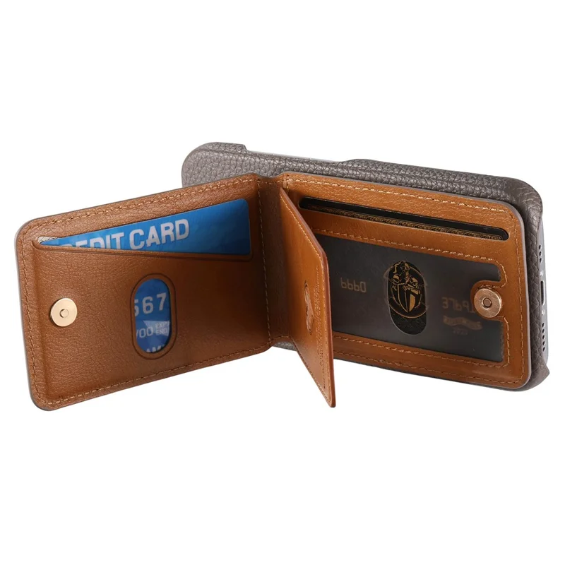 Für iPhone 17 Pro Hülle mit Spiegel, Kartenhalter, RFID-Schutz, Leder-Optik, PU-PC-Rückseite – Grau