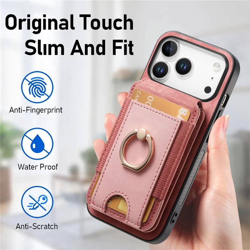 For iPhone 17 Pro Max Magnetic Case Leather Back Cover with Detachable Card Holder Kickstand - Pink