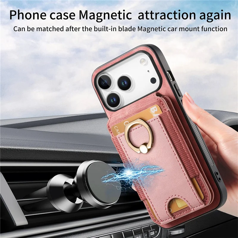 For iPhone 17 Pro Max Magnetic Case Leather Back Cover with Detachable Card Holder Kickstand - Pink