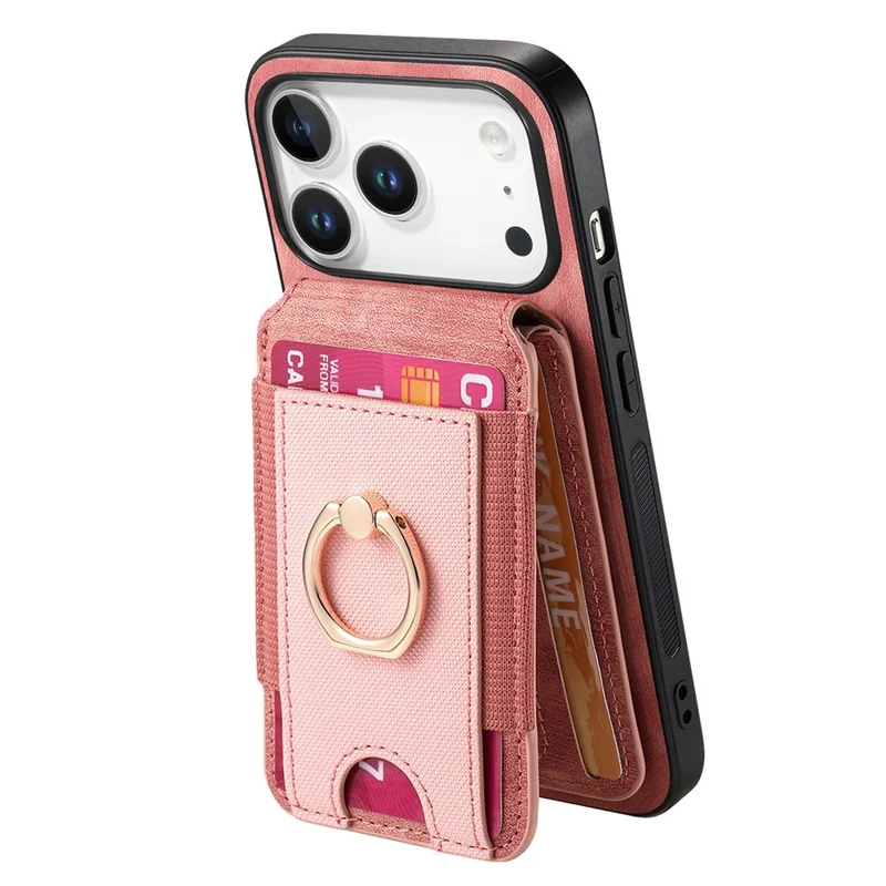 For iPhone 17 Pro Max Magnetic Case Leather Back Cover with Detachable Card Holder Kickstand - Pink