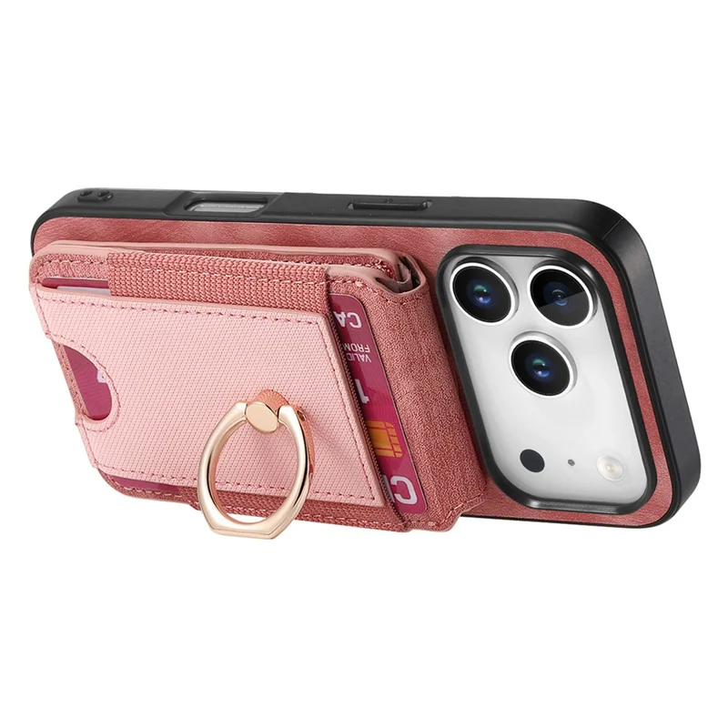 For iPhone 17 Pro Max Magnetic Case Leather Back Cover with Detachable Card Holder Kickstand - Pink