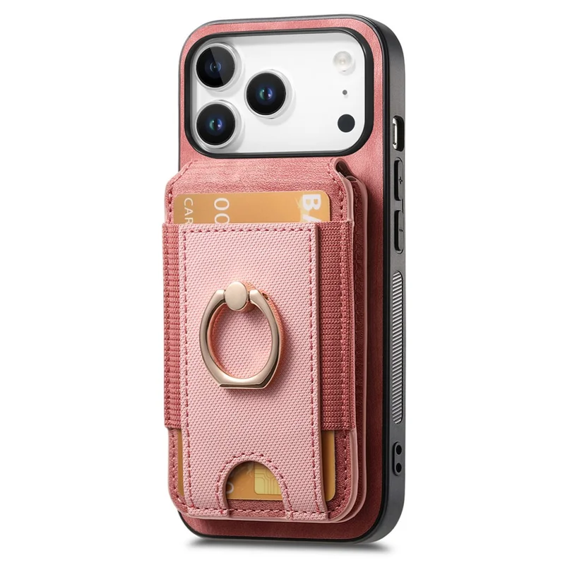 For iPhone 17 Pro Max Magnetic Case Leather Back Cover with Detachable Card Holder Kickstand - Pink