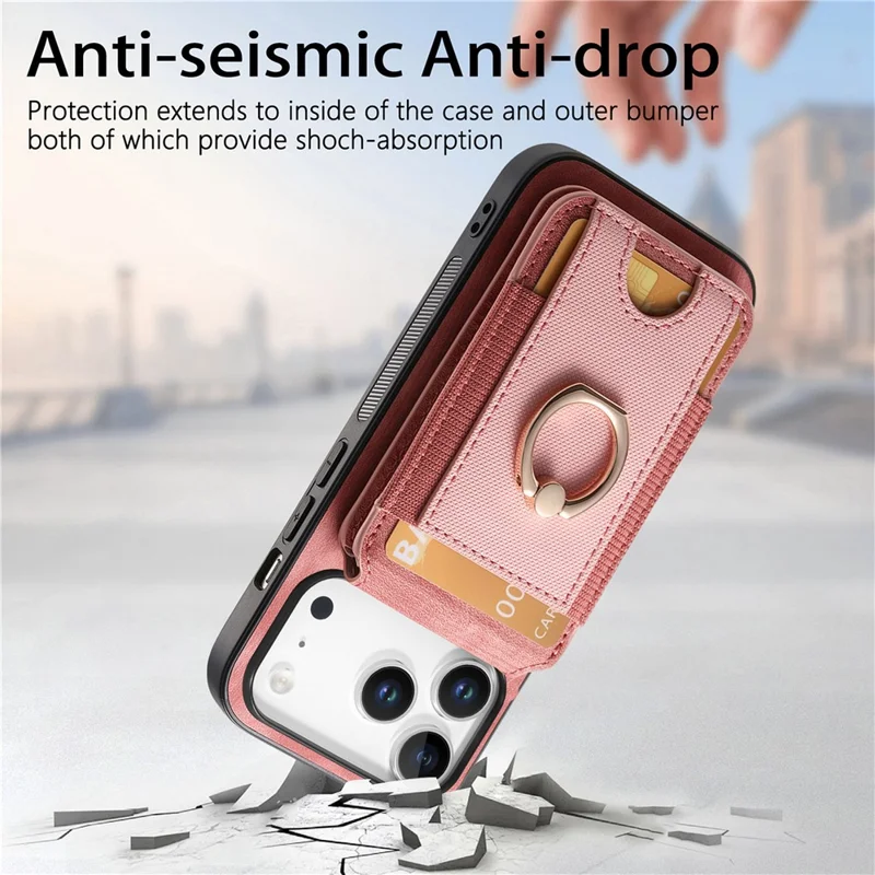 For iPhone 17 Pro Max Magnetic Case Leather Back Cover with Detachable Card Holder Kickstand - Pink