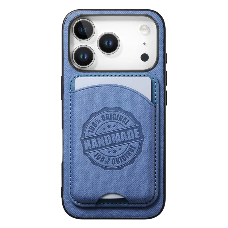 Für iPhone 17 Pro Hülle, Twill-Struktur-Leder-PC-TPU-Handyhülle mit abnehmbarem magnetischem Kartenhalter – Blau