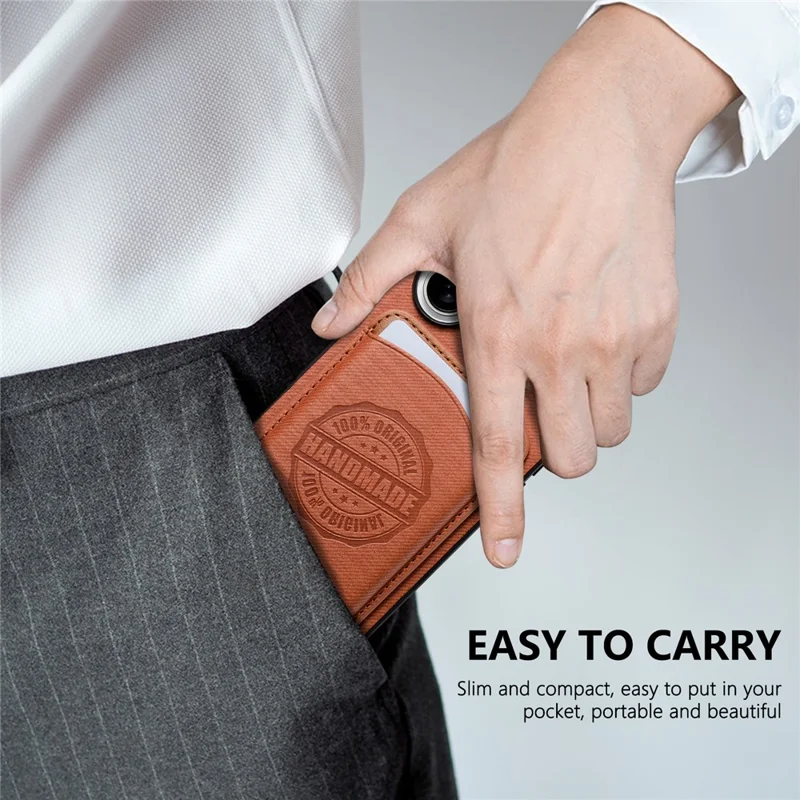 Für iPhone 17 Pro Max Hülle Twill-Textur Leder PC TPU Handyhülle mit abnehmbarem magnetischem Kartenhalter - Braun