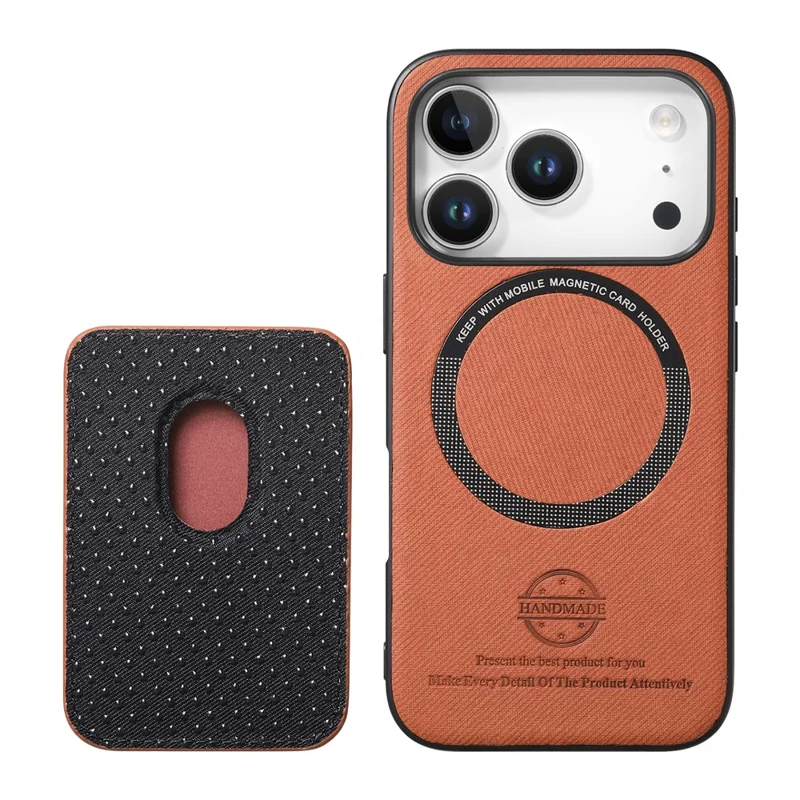 Für iPhone 17 Pro Max Hülle Twill-Textur Leder PC TPU Handyhülle mit abnehmbarem magnetischem Kartenhalter - Braun