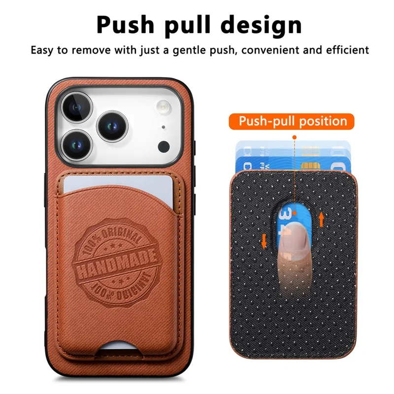 Für iPhone 17 Pro Max Hülle Twill-Textur Leder PC TPU Handyhülle mit abnehmbarem magnetischem Kartenhalter - Braun
