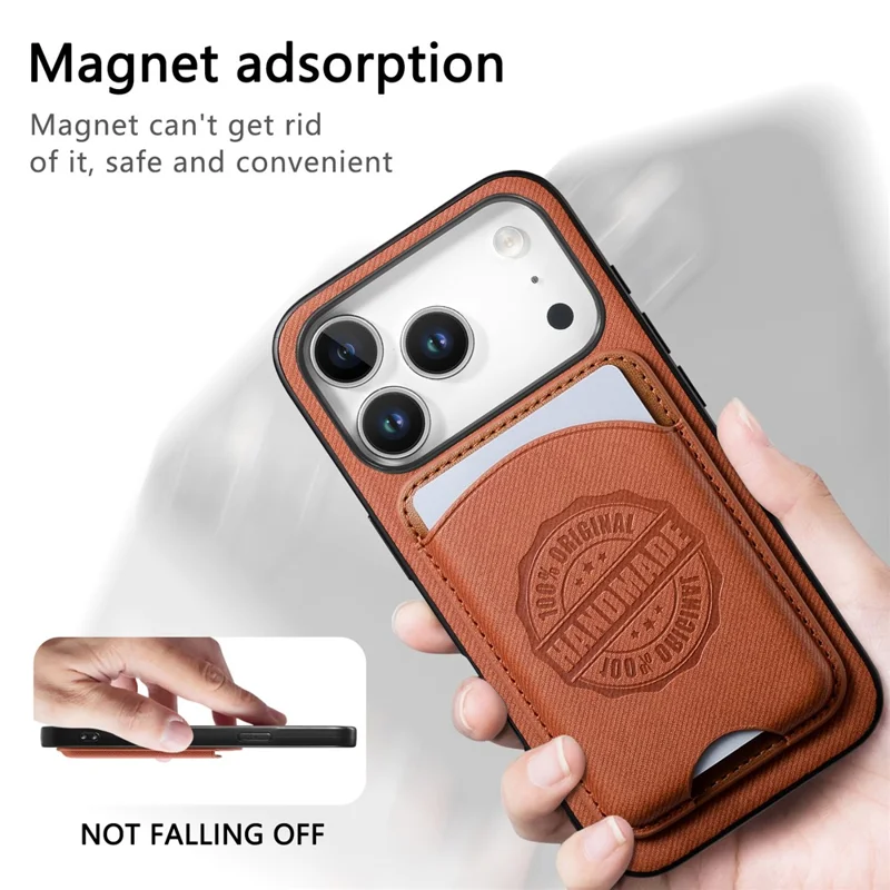 Für iPhone 17 Pro Max Hülle Twill-Textur Leder PC TPU Handyhülle mit abnehmbarem magnetischem Kartenhalter - Braun