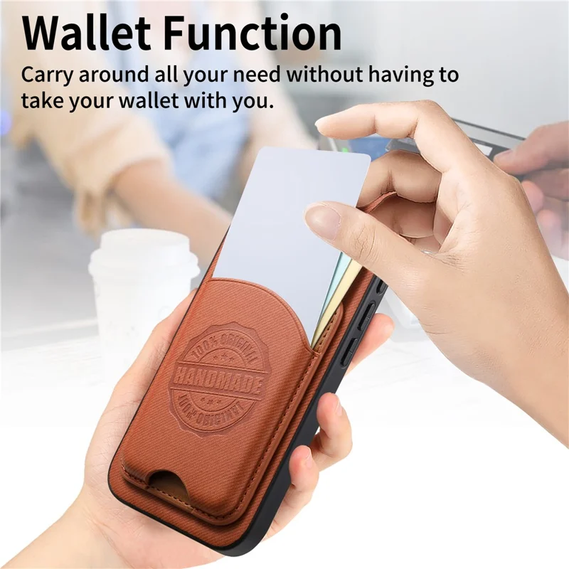 Für iPhone 17 Pro Max Hülle Twill-Textur Leder PC TPU Handyhülle mit abnehmbarem magnetischem Kartenhalter - Braun