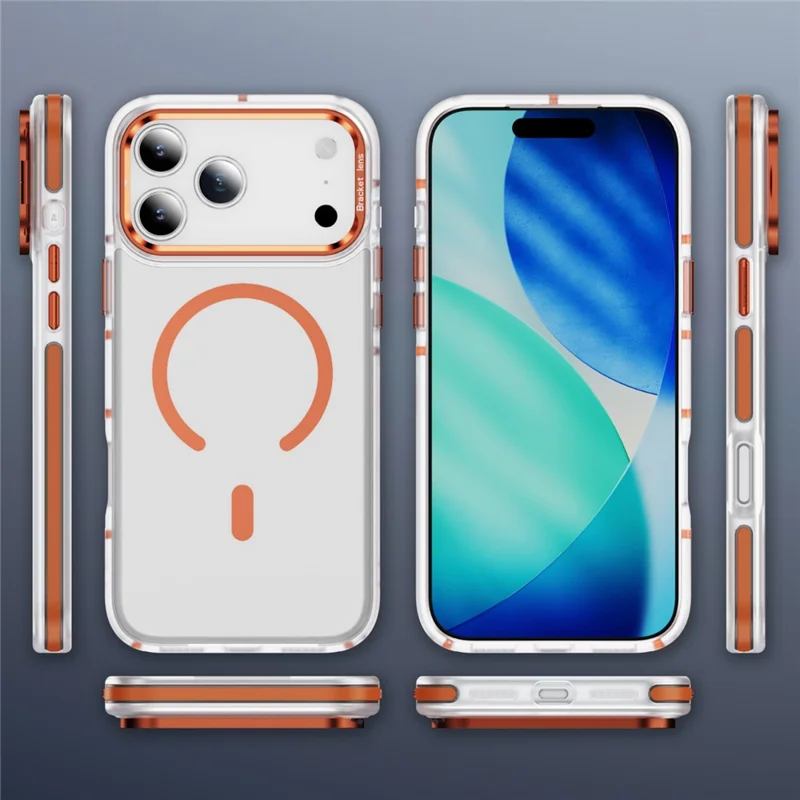 Cover per iPhone 17 Pro Max Compatibile con MagSafe con Telaio Metallico per Obiettivo, Supporto Integrato, Tocco Morbido in Acrilico e TPU - Arancione