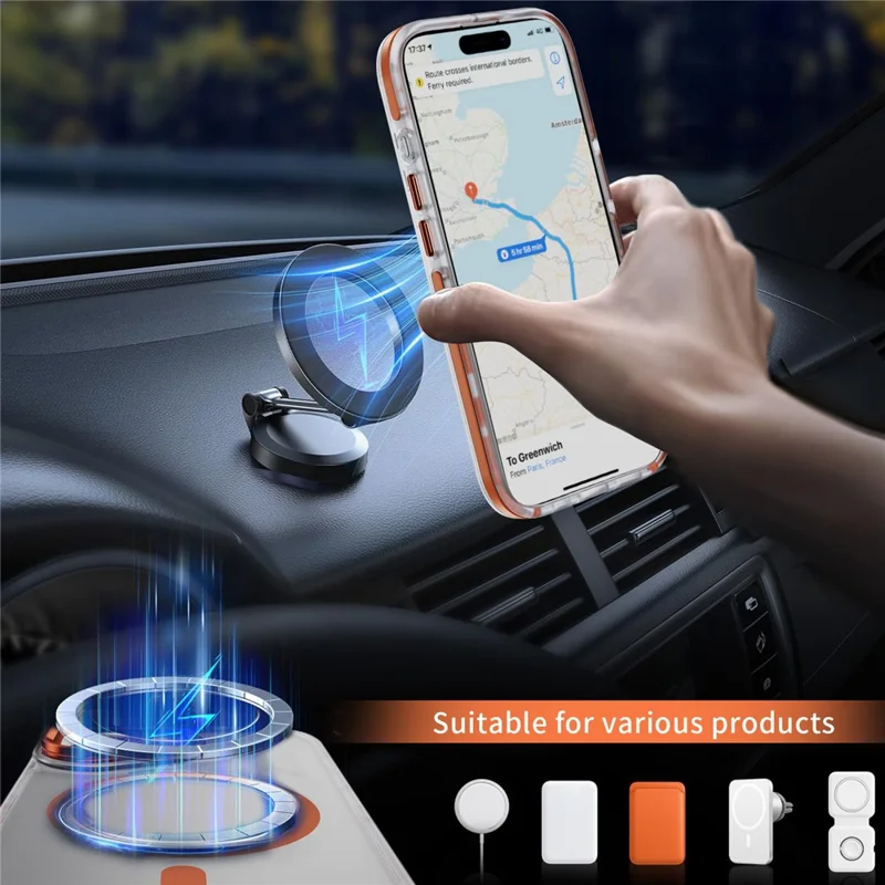 Coque pour iPhone 17 Compatible avec MagSafe Cadre métallique d'objectif Support intégré Toucher doux comme la peau Coque en acrylique TPU - Orange