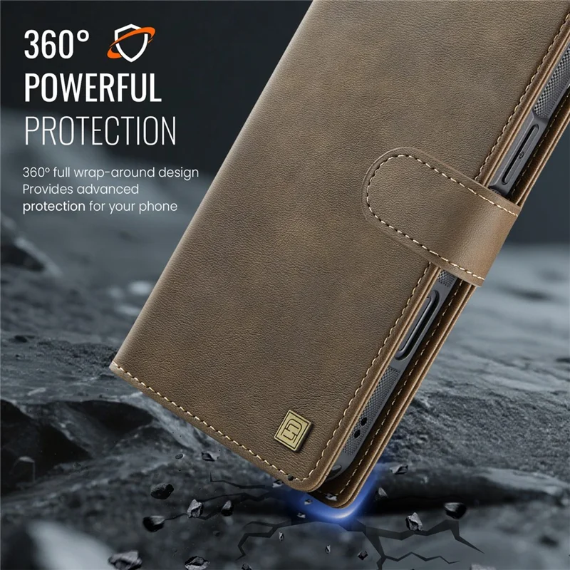 AUTSPACE A05 For iPhone 17 Case Wallet Stand Detachable Leather Magnetic Phone Cover - Coffee