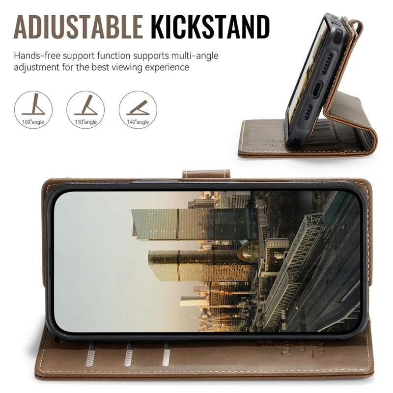 AUTSPACE A05 For iPhone 17 Case Wallet Stand Detachable Leather Magnetic Phone Cover - Coffee