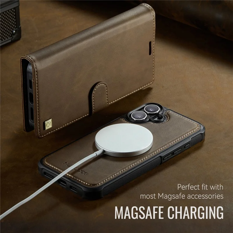 AUTSPACE A05 For iPhone 17 Case Wallet Stand Detachable Leather Magnetic Phone Cover - Coffee
