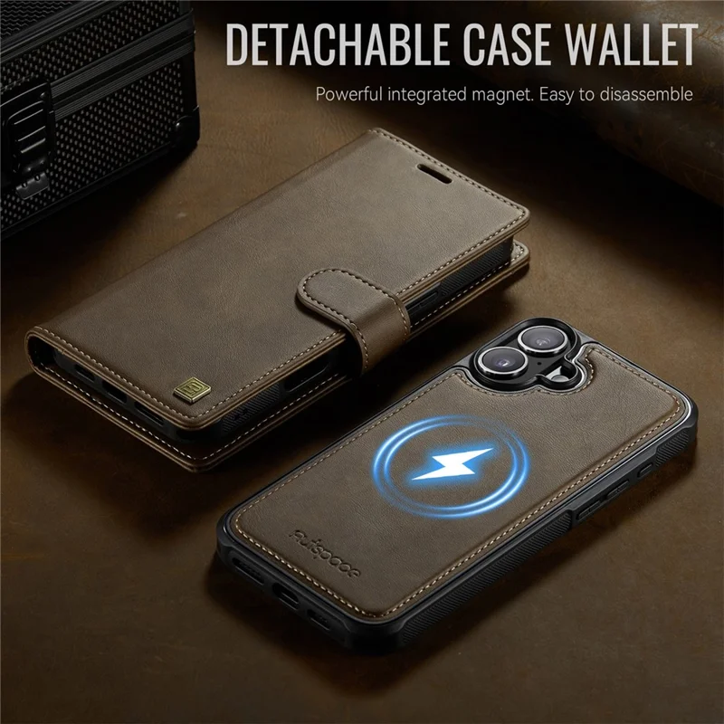 AUTSPACE A05 For iPhone 17 Case Wallet Stand Detachable Leather Magnetic Phone Cover - Coffee