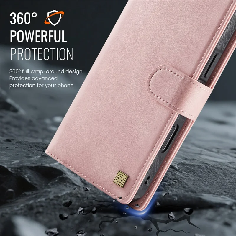 AUTSPACE A05 For iPhone 17 Pro Case Wallet Stand Detachable Leather Magnetic Phone Cover - Pink