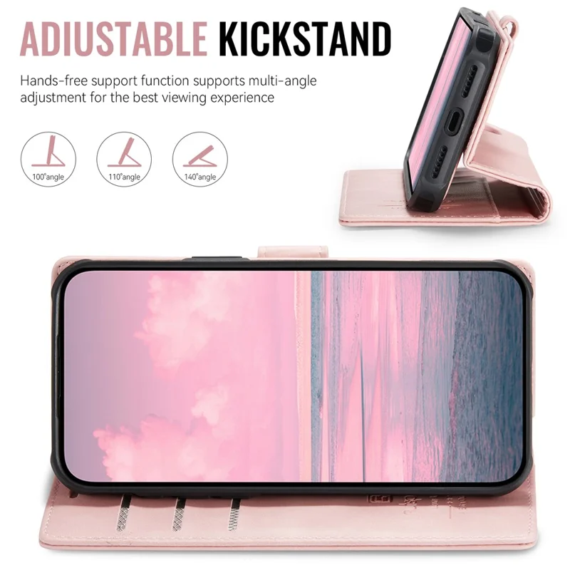 AUTSPACE A05 For iPhone 17 Pro Case Wallet Stand Detachable Leather Magnetic Phone Cover - Pink