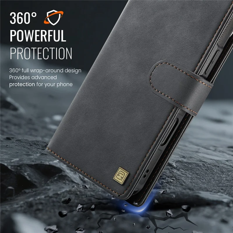 AUTSPACE A05 For iPhone 16 Case Wallet Stand Detachable Leather Magnetic Phone Cover - Black