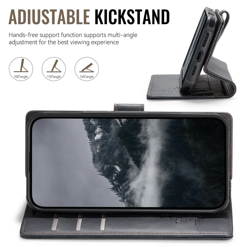 AUTSPACE A05 For iPhone 16 Case Wallet Stand Detachable Leather Magnetic Phone Cover - Black