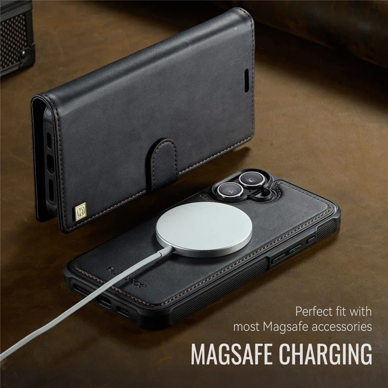 AUTSPACE A05 For iPhone 16 Case Wallet Stand Detachable Leather Magnetic Phone Cover - Black