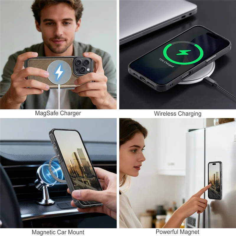 AUTSPACE A05 For iPhone 16 Pro Max Case Wallet Stand Detachable Leather Magnetic Phone Cover - Coffee