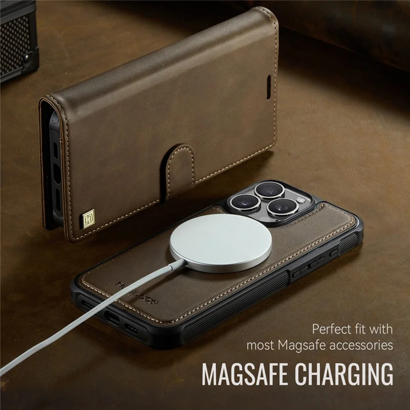 AUTSPACE A05 For iPhone 16 Pro Max Case Wallet Stand Detachable Leather Magnetic Phone Cover - Coffee