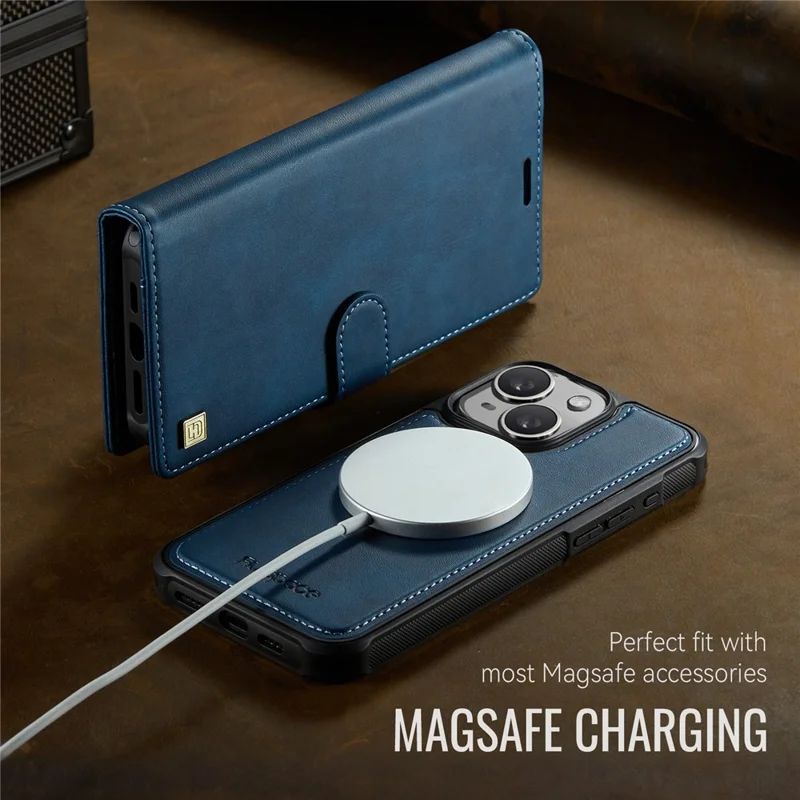 AUTSPACE A05 For iPhone 15 Case Wallet Stand Detachable Leather Magnetic Phone Cover - Blue