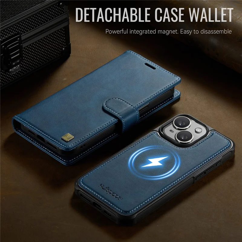 AUTSPACE A05 For iPhone 15 Case Wallet Stand Detachable Leather Magnetic Phone Cover - Blue