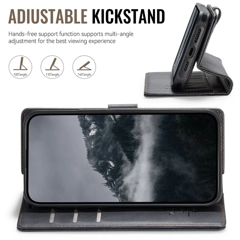 AUTSPACE A05 For iPhone 15 Pro Case Wallet Stand Detachable Leather Magnetic Phone Cover - Black