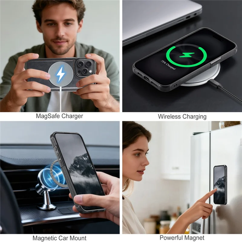 AUTSPACE A05 For iPhone 14 Pro Case Wallet Stand Detachable Leather Magnetic Phone Cover - Black