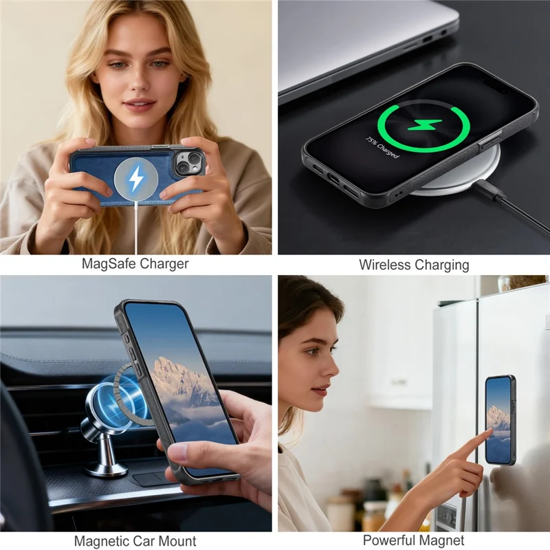 AUTSPACE A05 For iPhone 14 / 13 Case Wallet Stand Detachable Leather Magnetic Phone Cover - Blue