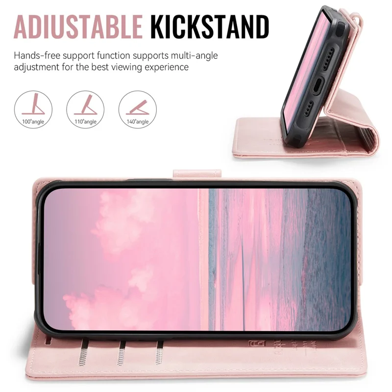 AUTSPACE A05 For iPhone 12 Pro / 12 Case Wallet Stand Detachable Leather Magnetic Phone Cover - Pink