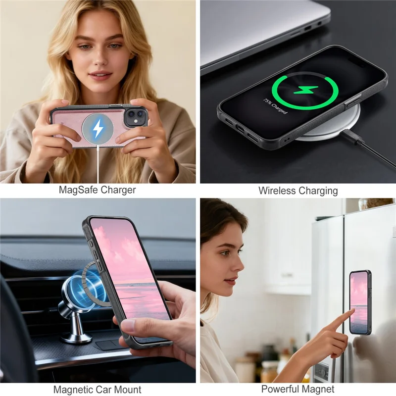 AUTSPACE A05 For iPhone 12 Pro / 12 Case Wallet Stand Detachable Leather Magnetic Phone Cover - Pink