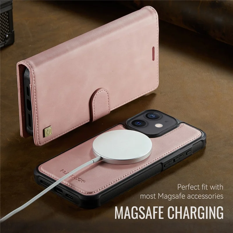 AUTSPACE A05 For iPhone 12 Pro / 12 Case Wallet Stand Detachable Leather Magnetic Phone Cover - Pink