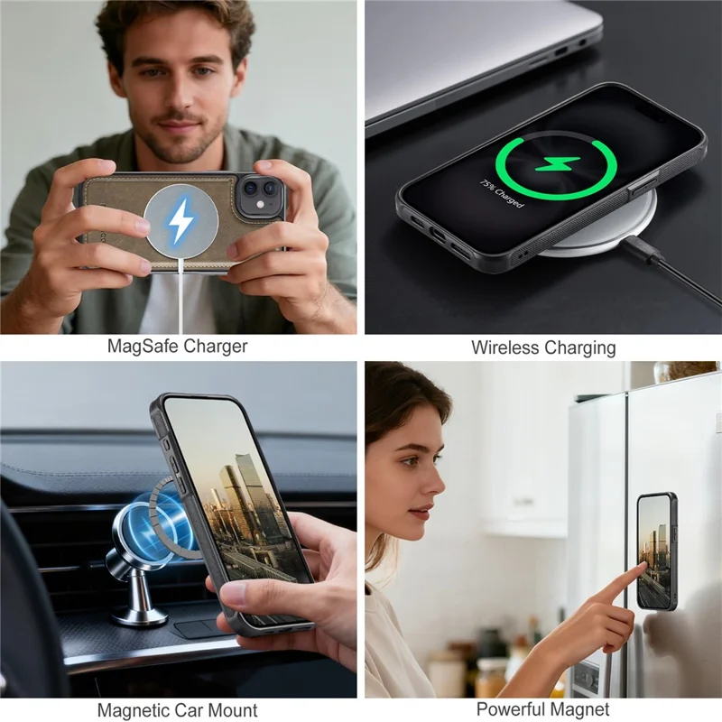 AUTSPACE A05 For iPhone 12 Pro / 12 Case Wallet Stand Detachable Leather Magnetic Phone Cover - Coffee