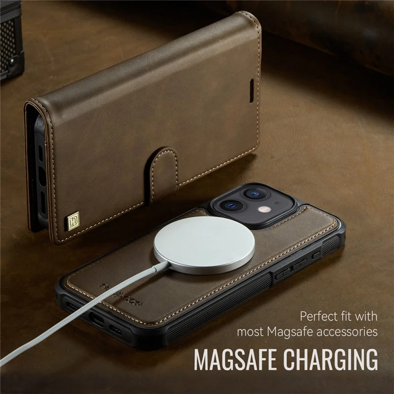 AUTSPACE A05 For iPhone 12 Pro / 12 Case Wallet Stand Detachable Leather Magnetic Phone Cover - Coffee