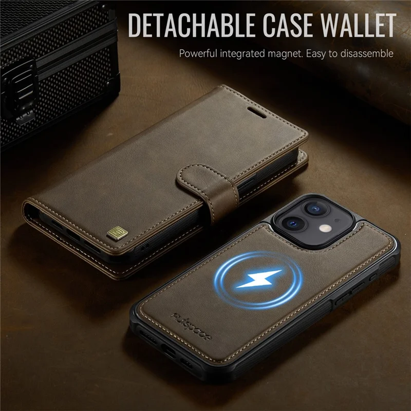 AUTSPACE A05 For iPhone 12 Pro / 12 Case Wallet Stand Detachable Leather Magnetic Phone Cover - Coffee
