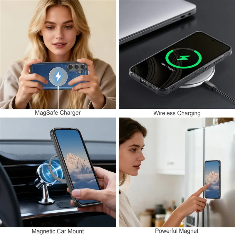 AUTSPACE A05 For Samsung Galaxy S25 / S24 Case Wallet Stand Detachable Leather Magnetic Phone Cover - Blue