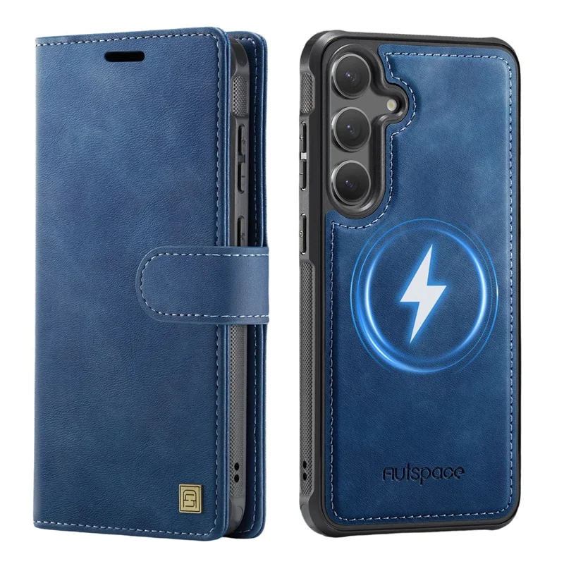 AUTSPACE A05 For Samsung Galaxy S25+ / S24+ Case Wallet Stand Detachable Leather Magnetic Phone Cover - Blue