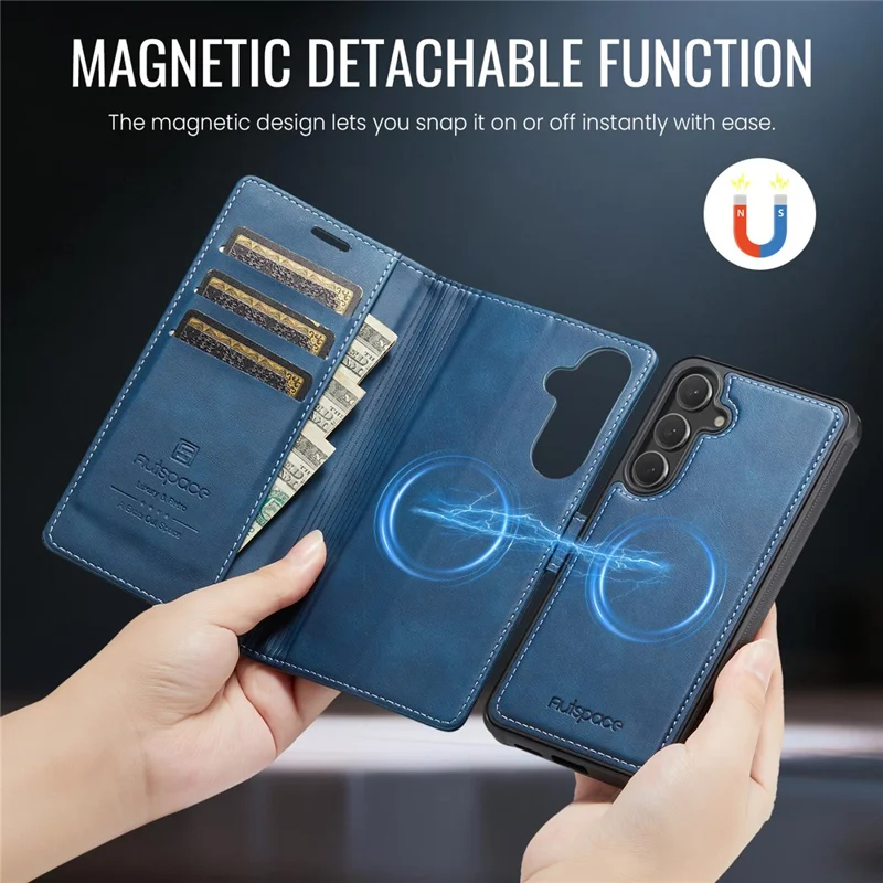 AUTSPACE A05 For Samsung Galaxy S25+ / S24+ Case Wallet Stand Detachable Leather Magnetic Phone Cover - Blue