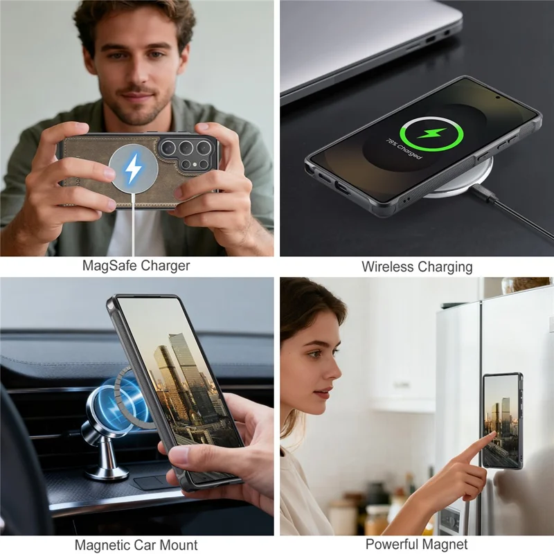 AUTSPACE A05 For Samsung Galaxy S24 Ultra Case Wallet Stand Detachable Leather Magnetic Phone Cover - Coffee