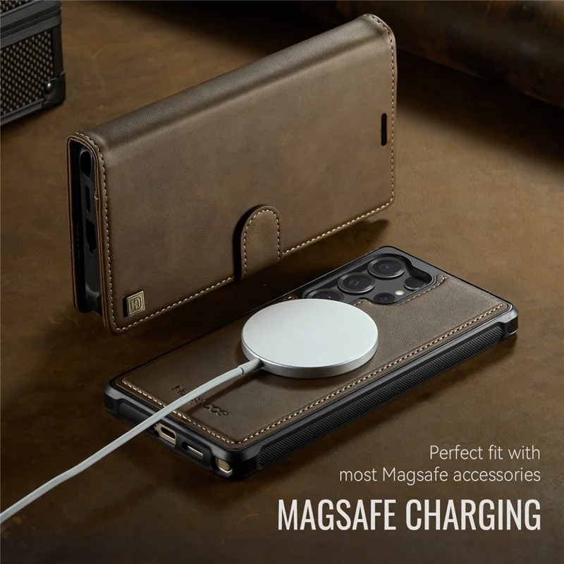 AUTSPACE A05 For Samsung Galaxy S24 Ultra Case Wallet Stand Detachable Leather Magnetic Phone Cover - Coffee