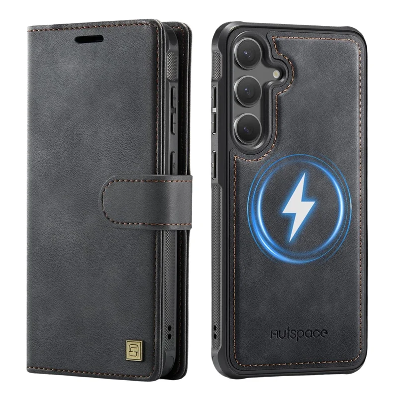 AUTSPACE A05 For Samsung Galaxy S24 FE Case Wallet Stand Detachable Leather Magnetic Phone Cover - Black