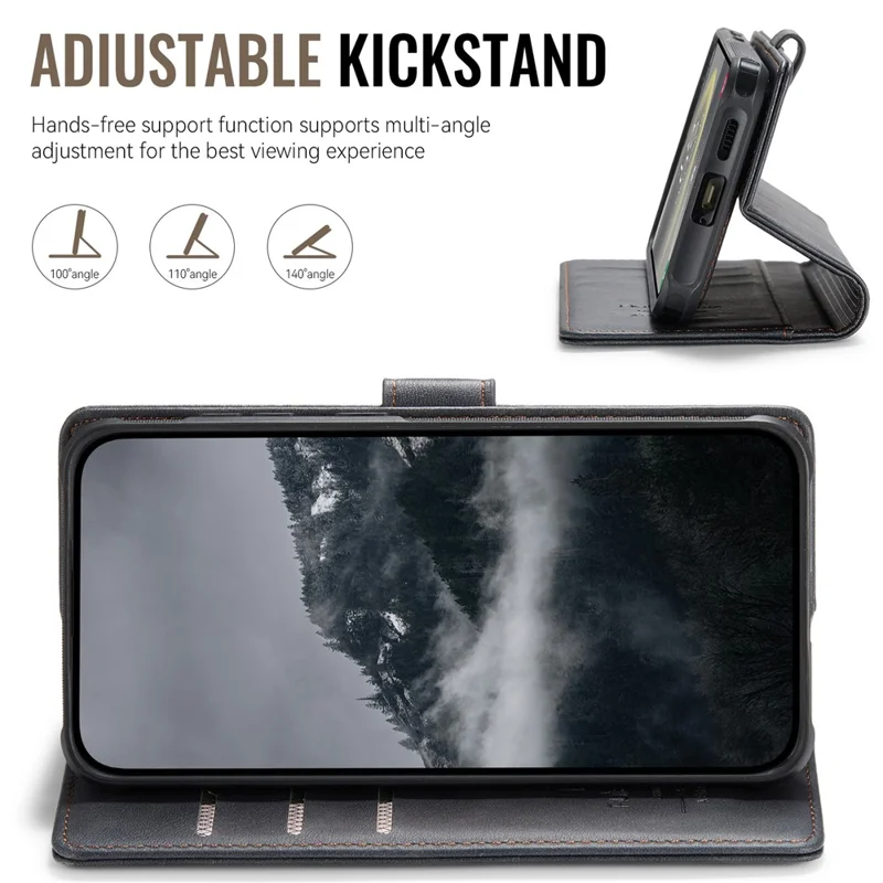 AUTSPACE A05 For Samsung Galaxy S24 FE Case Wallet Stand Detachable Leather Magnetic Phone Cover - Black